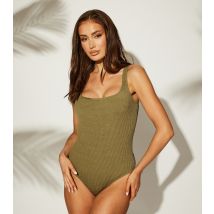 Women's Khaki Textured Crinkle Swimsuit South Beach New Look