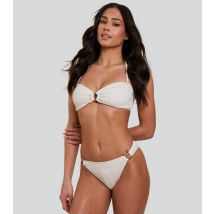Women's Cream Textured Crinkle High Waist Bikini Bottoms South Beach New Look