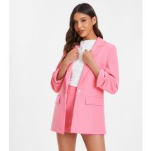 Women's Bright Pink Ruched Sleeve Blazer Quiz New Look