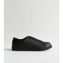 Women's Black Leather-Look Trainers New Look