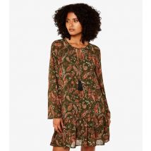 Women's Green Paisley Print V Neck Mini Dress Apricot New Look