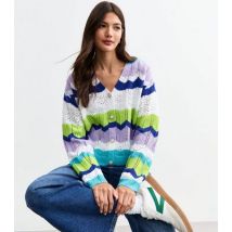 Sunshine Soul Multicolour Chevron Stitch Open Knit Cardigan New Look