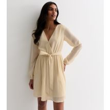 Women's Stone Long Sleeve Belted Pleated Mini Dress Gini London New Look
