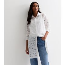 Women's White Cotton Broderie Longline Shirt Blue Vanilla New Look