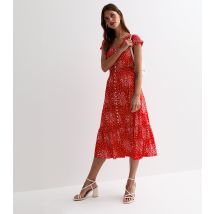 Women's Red Animal Print Button Front Midi Dress Blue Vanilla New Look