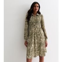 Women's Green Zebra Print Shirred Mini Shirt Dress Blue Vanilla New Look