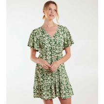 Women's Khaki Abstract Print Button Front Mini Dress Blue Vanilla New Look