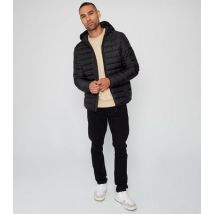 Men's Threadbare Black Hooded Puffer Jacket New Look