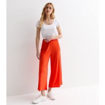 Women's Red Ribbed Jersey Crop Wide Leg Trousers New Look