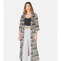 Women's Black Zig Zag Crochet Longline Kimono Yumi New Look