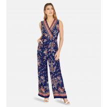 Women's Navy Paisley Print Wrap Jumpsuit Yumi New Look