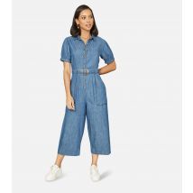 Women's Blue Denim Look Wide Leg Jumpsuit Yumi New Look