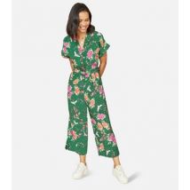 Yumi Green Floral Crane Print Belted Jumpsuit New Look