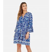 Women's Blue Abstract Print 3/4 Sleeve Mini Dress Yumi New Look