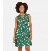 Women's Green Leopard and Floral Print Sleeveless Belted Mini Shirt Dress Mela New Look