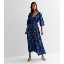 Women's Blue Leaf Print Shirred Midi Dress Blue Vanilla New Look