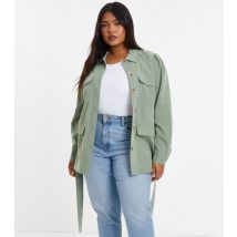 Women's Plus Size Light Green Belted Utility Jacket Curves Quiz New Look