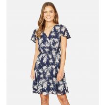 Women's Navy Floral Wrap Mini Dress Mela New Look