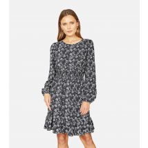Women's Black Floral Shirred Waist Mini Dress Mela New Look