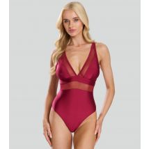 Women's Burgundy Mesh Panelled Swimsuit South Beach New Look