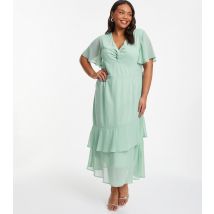 Women's Plus Size Light Green Chiffon Tiered Midaxi Dress Curves Quiz New Look