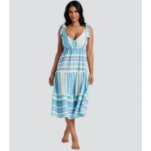 South Beach Blue Abstract Print Tie Shoulder Midi Dress New Look