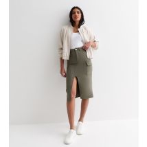 Women's Khaki Split Hem Knee Length Cargo Skirt Pink Vanilla New Look