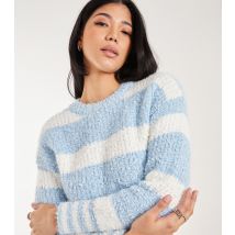 Women's Blue Stripe Textured Knit Crop Jumper Pink Vanilla New Look