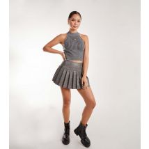 Women's Dark Grey Pleated Mini Skirt Pink Vanilla New Look