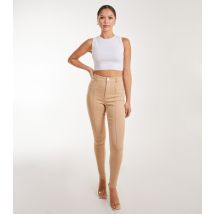 Women's Stone High Waist Slim Fit Trousers Pink Vanilla New Look