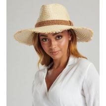 South Beach Cream Straw Effect Frayed Edge Fedora Hat New Look