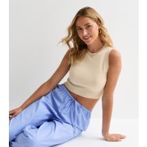 Women's Stone Fine-Ribbed Cropped Tank Vest Top JDY New Look