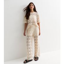 Women's Off White Crochet Wide-Leg Trousers JDY New Look