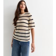 Women's Off White Striped Short-Sleeve Open-Knit Top JDY New Look
