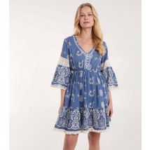 Women's Blue Embroidered V Neck Mini Dress Blue Vanilla New Look