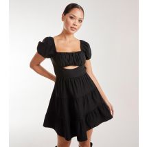 Women's Black Puff Sleeve Mini Dress Pink Vanilla New Look