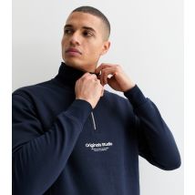 Men's Navy Slim Original Studios Logo Quarter Zip Sweatshirt Jack & Jones New Look