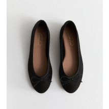 Women's Black Suede-Look Bow-Trim Flat Ballerina Shoes New Look