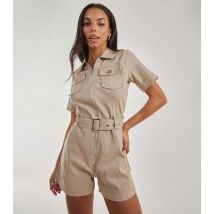 Pink Vanilla Stone Belted Utility Playsuit New Look