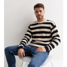 Men's Navy Relaxed Stripe Knit Crew Neck Jumper Jack & Jones New Look