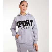 Women's Grey Sport Studio Logo Hoodie Pink Vanilla New Look