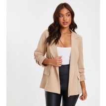 Women's Petite Stone Scuba Crepe Ruched Sleeve Blazer Quiz New Look