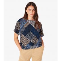 Women's Navy Geometric Patchwork Top Apricot New Look