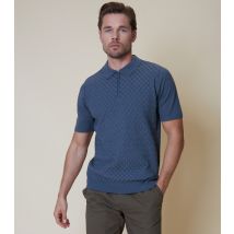 Men's Blue Textured Knit Zip Neck Polo Shirt Threadbare New Look