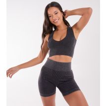 Women's Dark Grey Ribbed Crop Top Pink Vanilla New Look