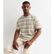 Men's Green Striped Cotton T-Shirt Only and Sons New Look