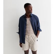 Men's Pale Grey Linen-Cotton Stripe Print Drawstring Shorts Only and Sons New Look