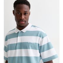 Men's Pale Blue Cotton Stripe Print Short Sleeve Polo Shirt Only and Sons New Look