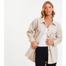 Women's Stone Double Pocket Shacket Quiz New Look