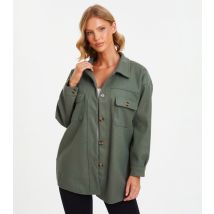 Women's Khaki Double Pocket Shacket Quiz New Look